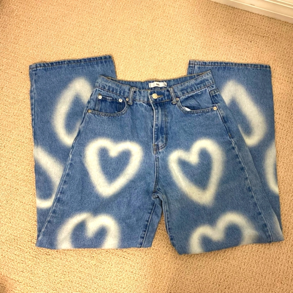 Adika Women's Wide Leg Jeans Heart Print Medium
